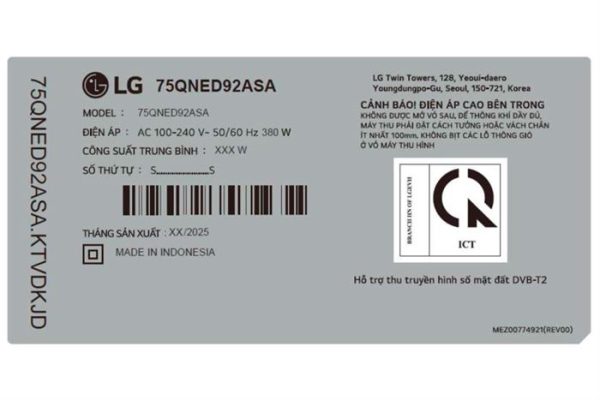 Smart Tivi QNED evo LG AI 4K 75 inch 75QNED92ASA