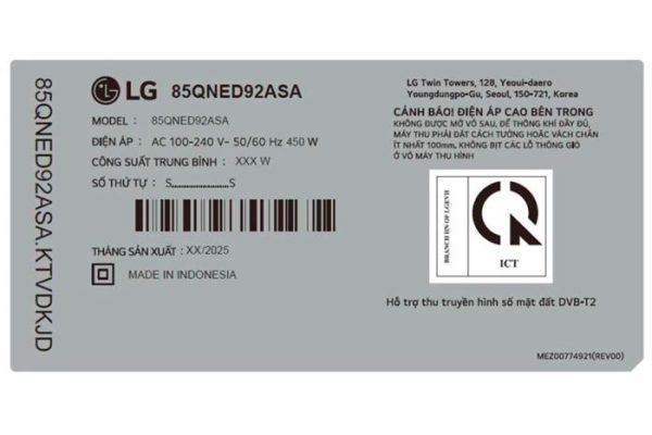 Smart Tivi QNED evo LG AI 4K 85 inch 85QNED92ASA